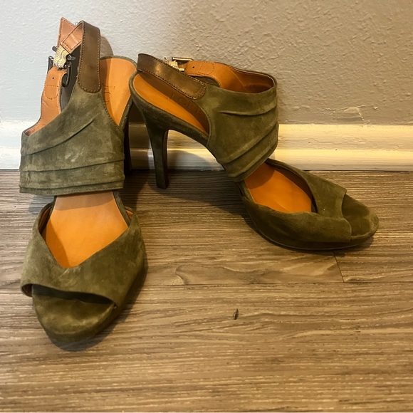 Jcrew Suede Leather Nicole Heels Sandals Peep Toe Slingback Green 7 - Picture 5 of 8